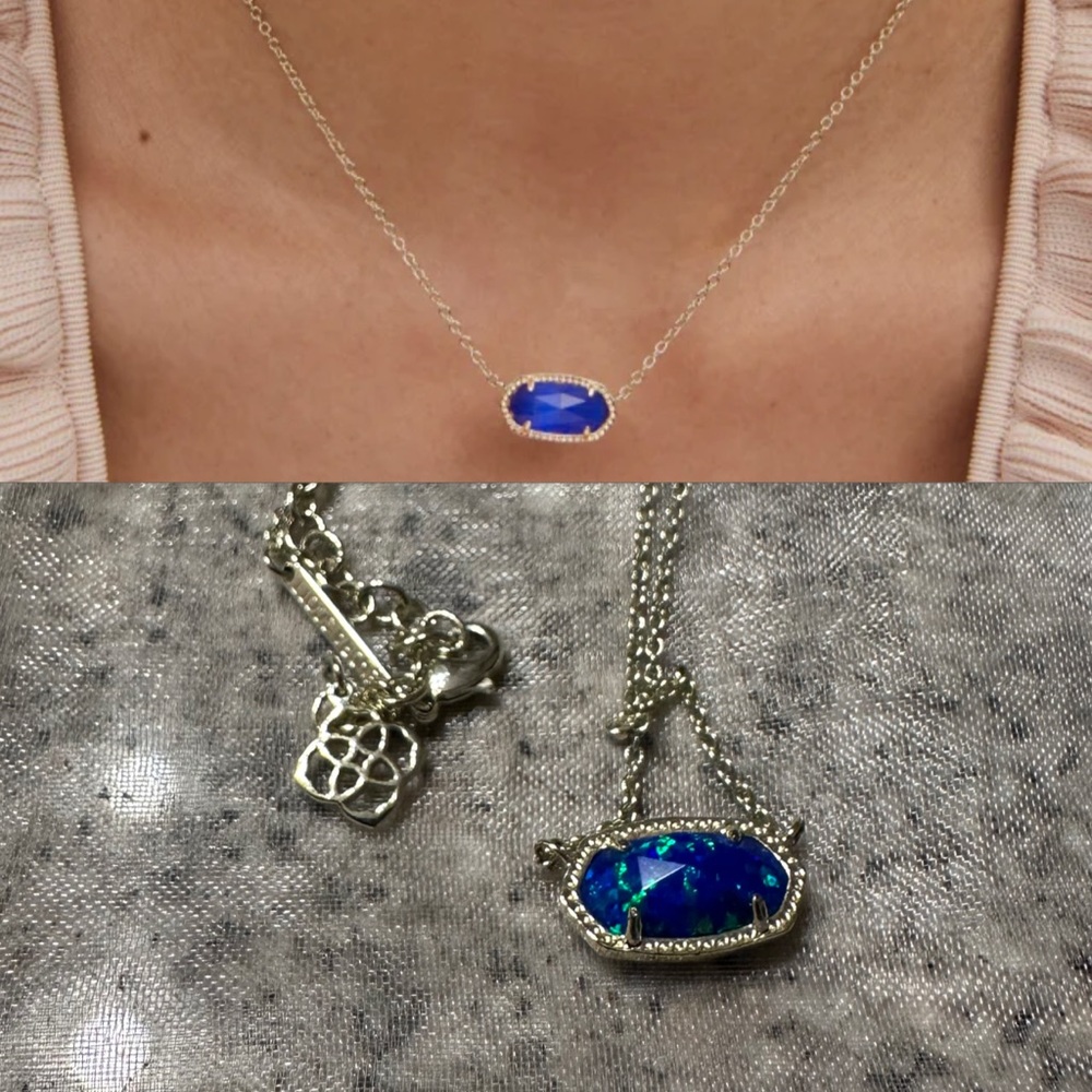 Kendra Scott Elisa Gold Short Blue Opal Pendant Necklace
